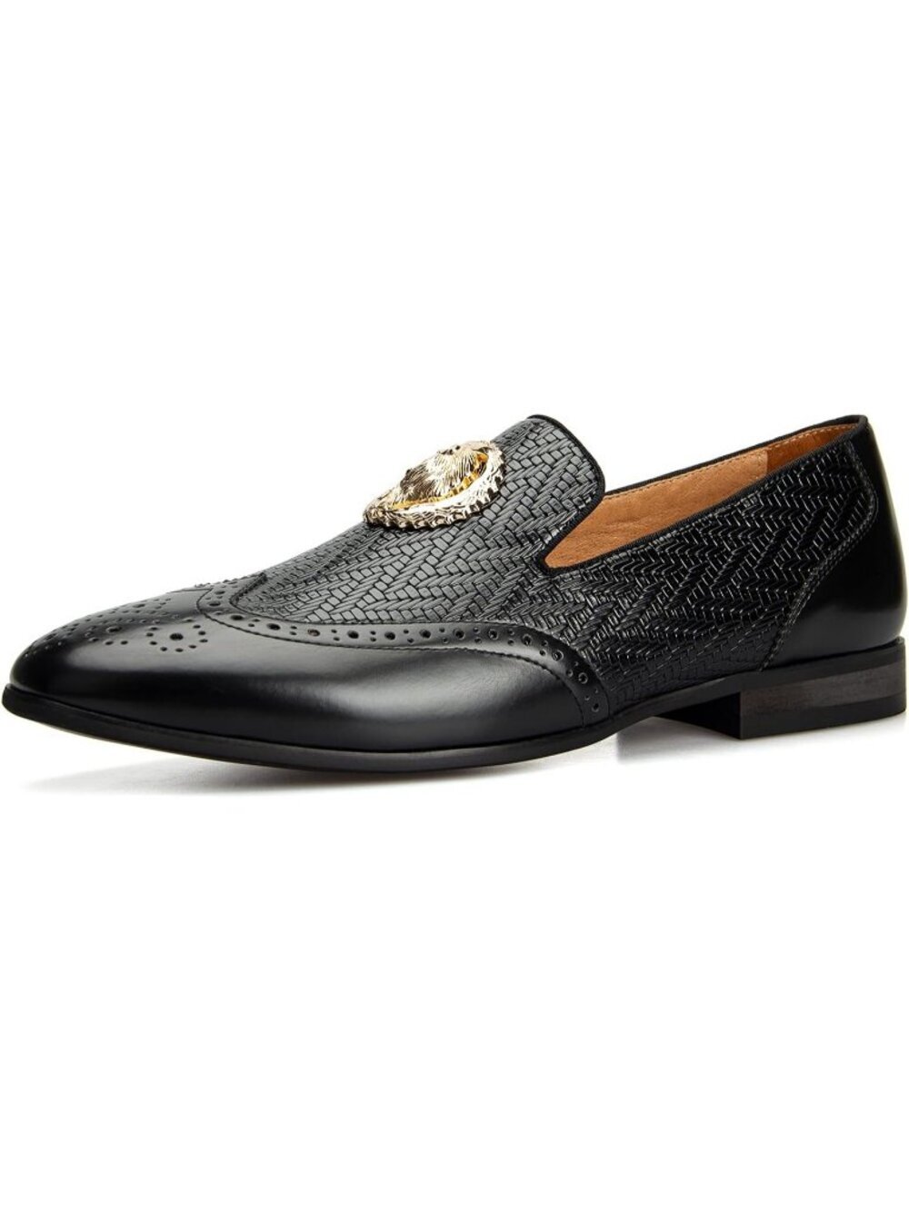 JITAI Men's Black01 Rubber Loafer Metal Lion Head Buckle Comfortable Party Shoes